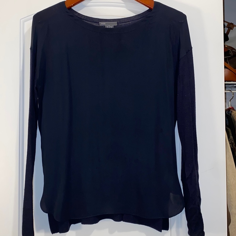 Navy silk and rayon Vince long sleeve sweater